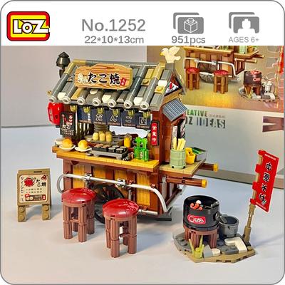 LOZ 1252 Architecture Food Stall Takoyaki Seafood Sushi Wine Restaurant DIY Mini Blocks Bricks Building Toy For Children No Box