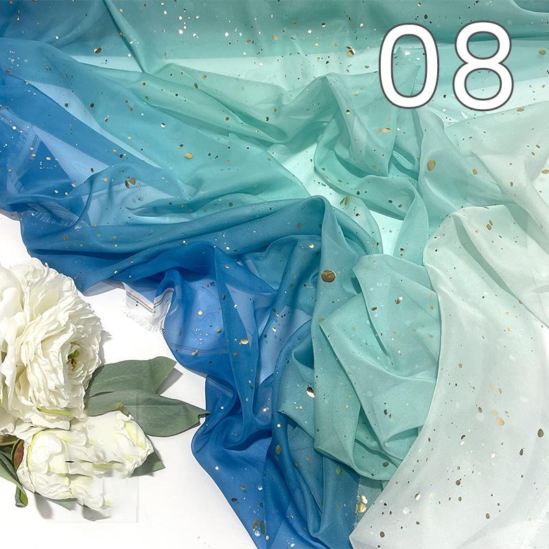 1/3/5M Rainbow Gradient Color Chiffon Fabric 30D Gradient Tulle Fabric For Diy Ancient Style Hanfu Wedding Dress Stage Garment
