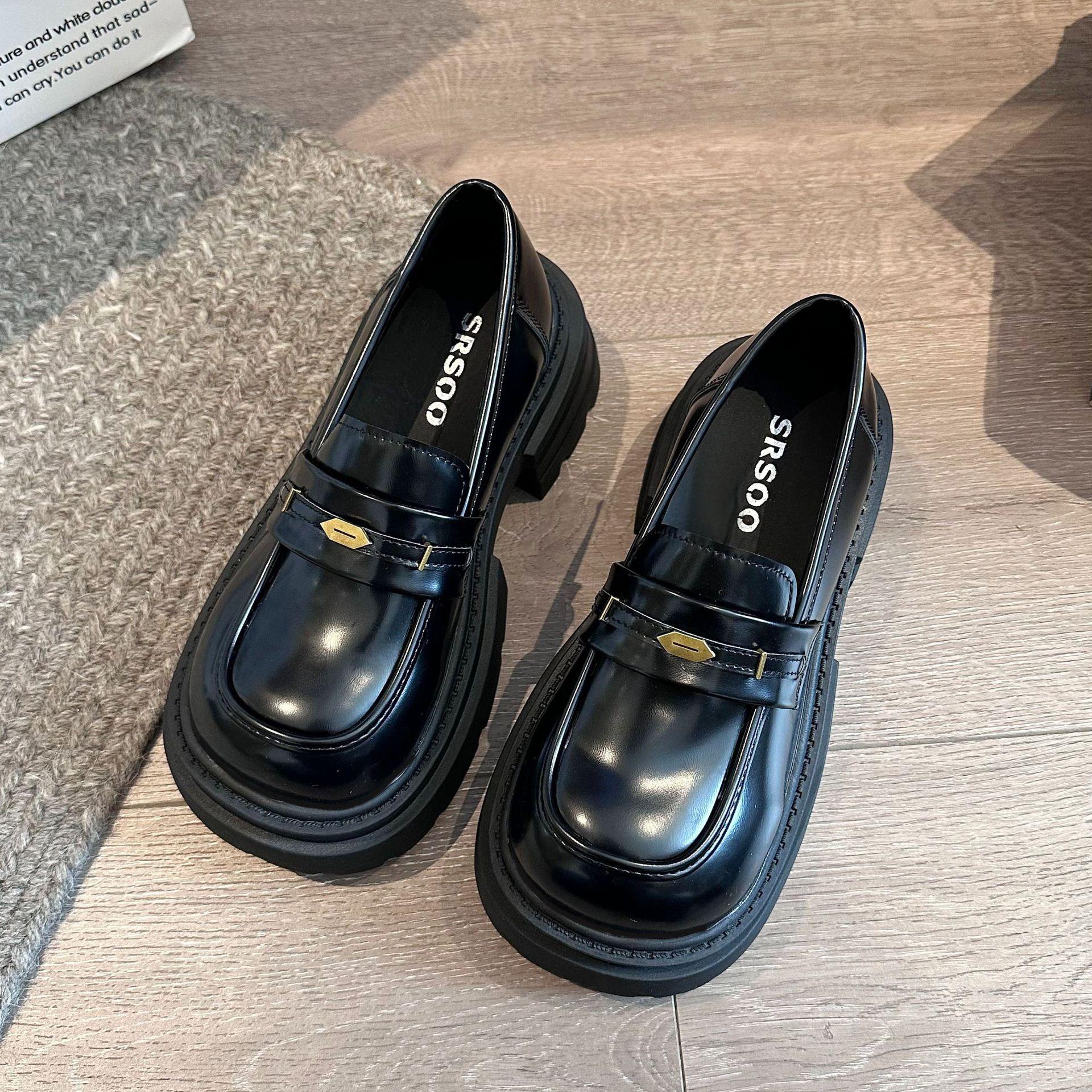 

Loafers women s single shoes 2025 new spring and autumn black platform women s shoes British style small leather shoes women s versatile shoes 35 чёрный
