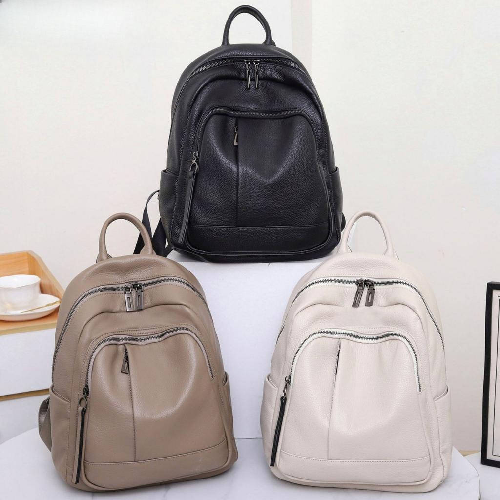 Cowhide Women's Backpack, Solid Color Versatile Fashion Women's Bag, Multi-compartment, Travel Bag, Multi-functional Women's Bag