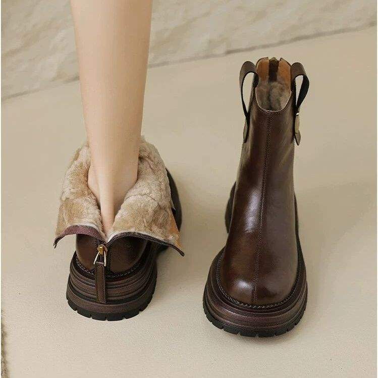 

Fur integrated snow boots women s winter 2025 Chelsea short boots thick velvet warm non-slip thick-soled short boots 41