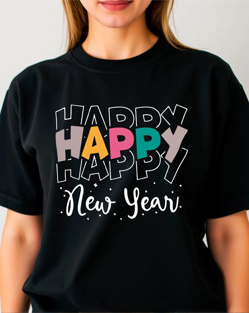 Happy Happy New Year T-Shirt, Festive Celebration New Year Eve Party Xmas Tee