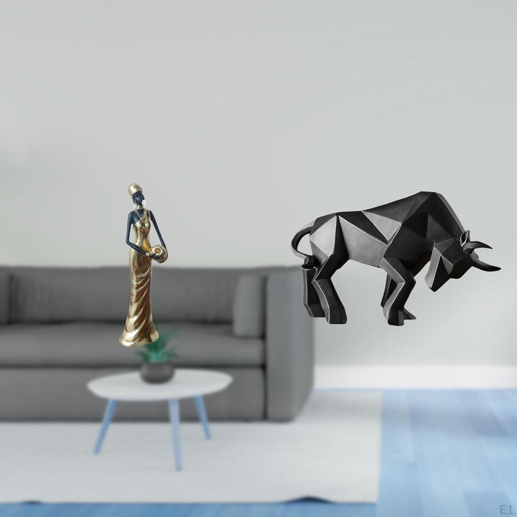 African Tribal Lady Bull Figurine Sculpture Resin Statue Modern Abstract Women Collectible