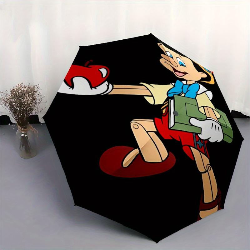 Apple Pinocchio Design Cartoon Automatic Folding Umbrella - 3 Folding Design, Vivid Cartoon Pattern, Suitable for Outdoor Activities, A Gift