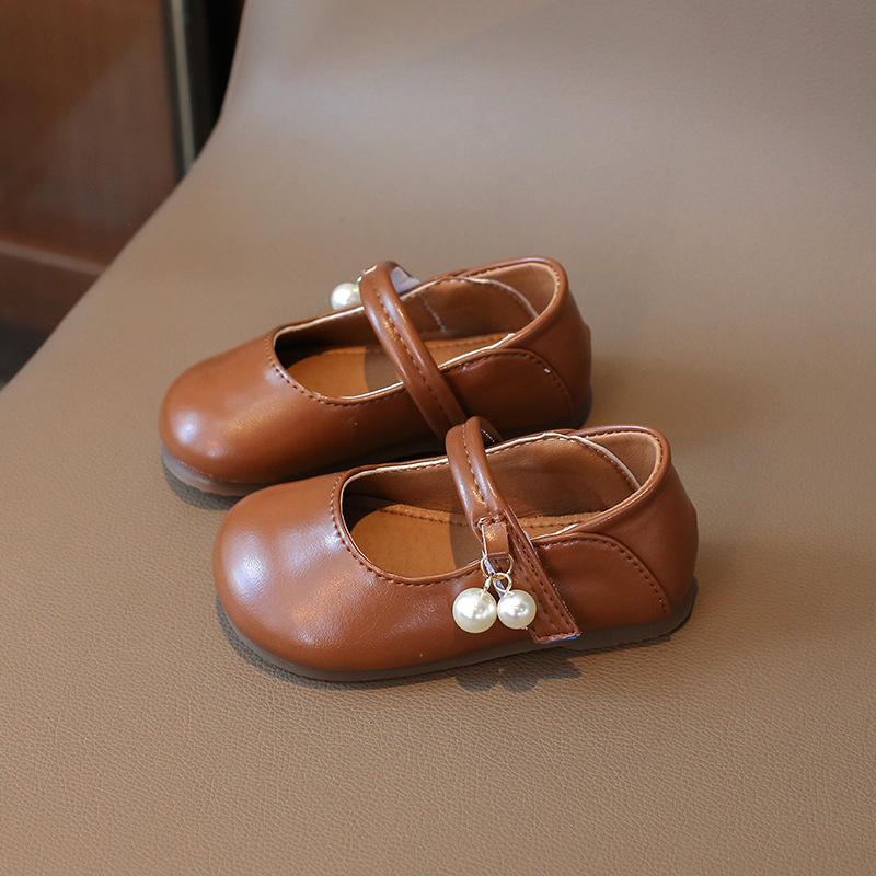 Fashion Pearl Princess Soft Sole Leather Casual Shoes For Little Girls Kids 21