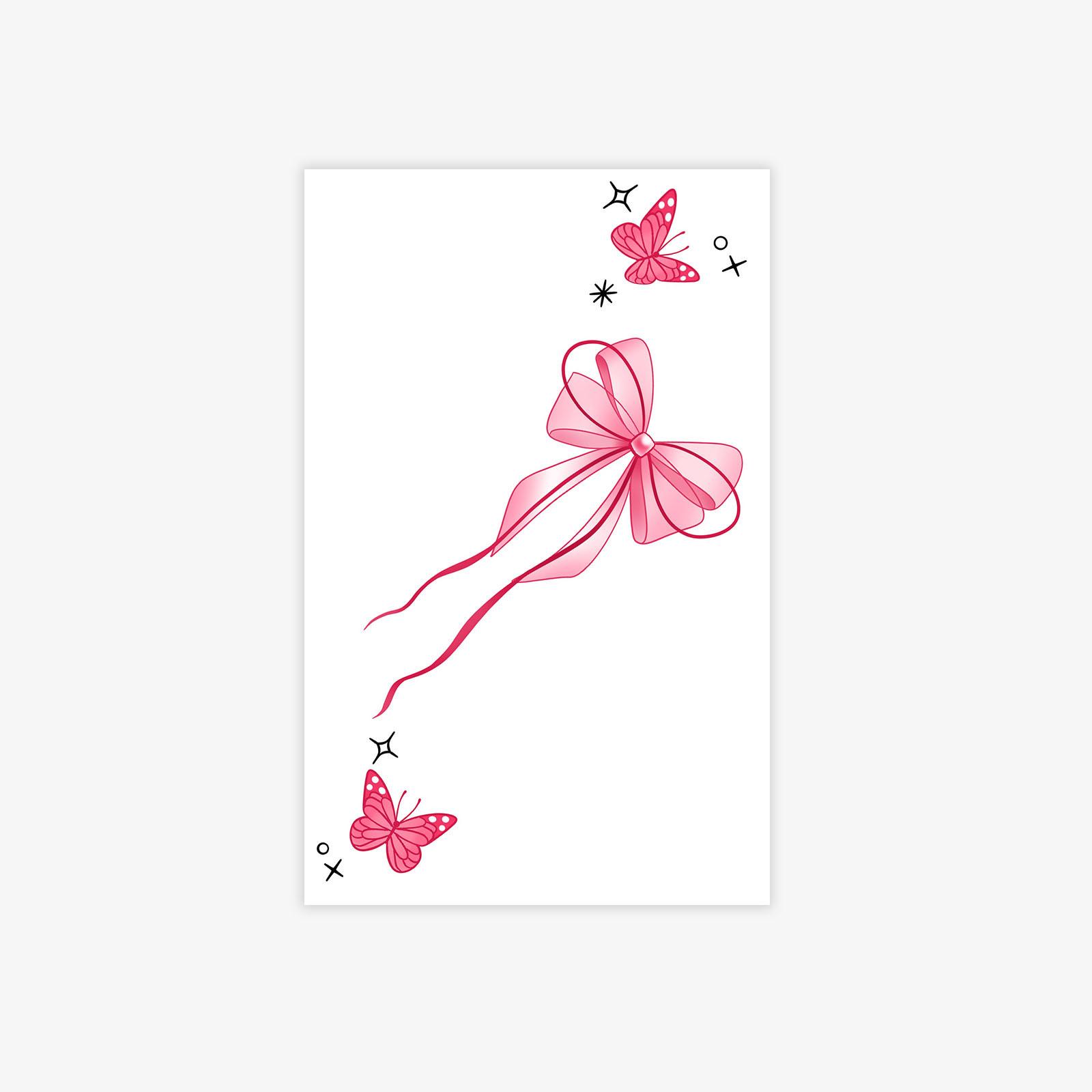 

Girl S Heart Powder Bow Tattoo Sticker Female Waterproof And Long-Lasting Simulation Tattoo Gentle Wind Butterfly Star Sticker 12*19