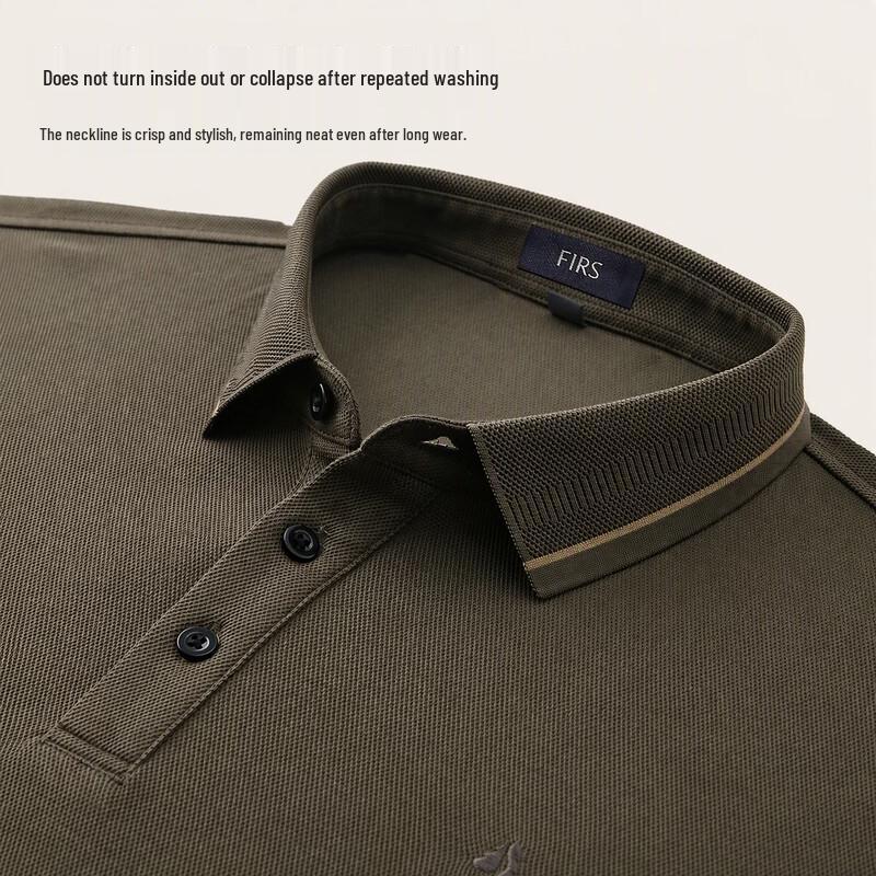 FIRS Men's Cotton-Silk Blend Long Sleeve Business Casual Polo Shirt