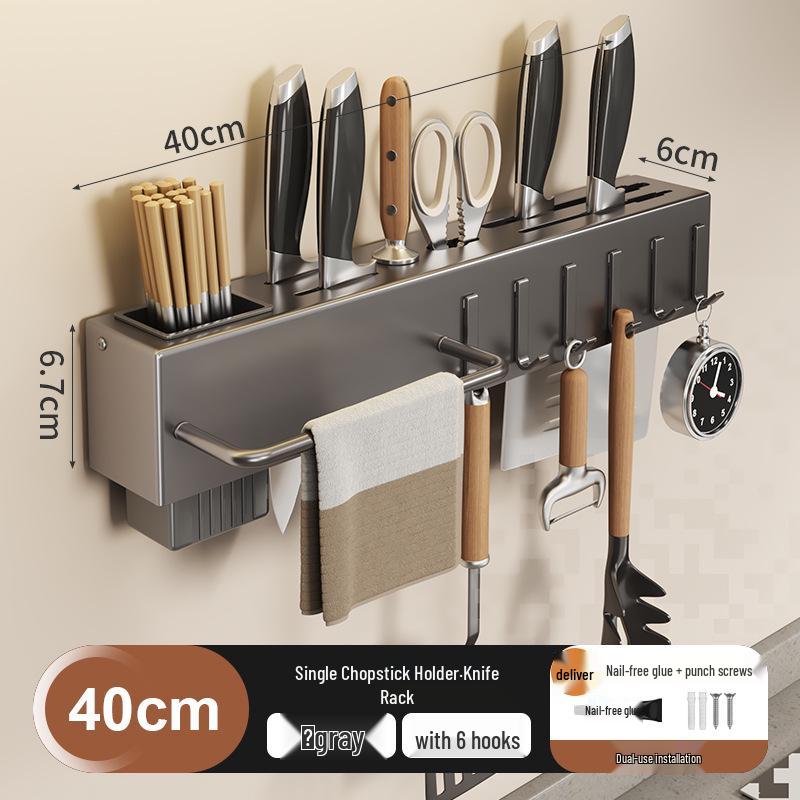 Wandmontiertes multifunktionales Küchenregal: Messer- und Essstäbchenhalter