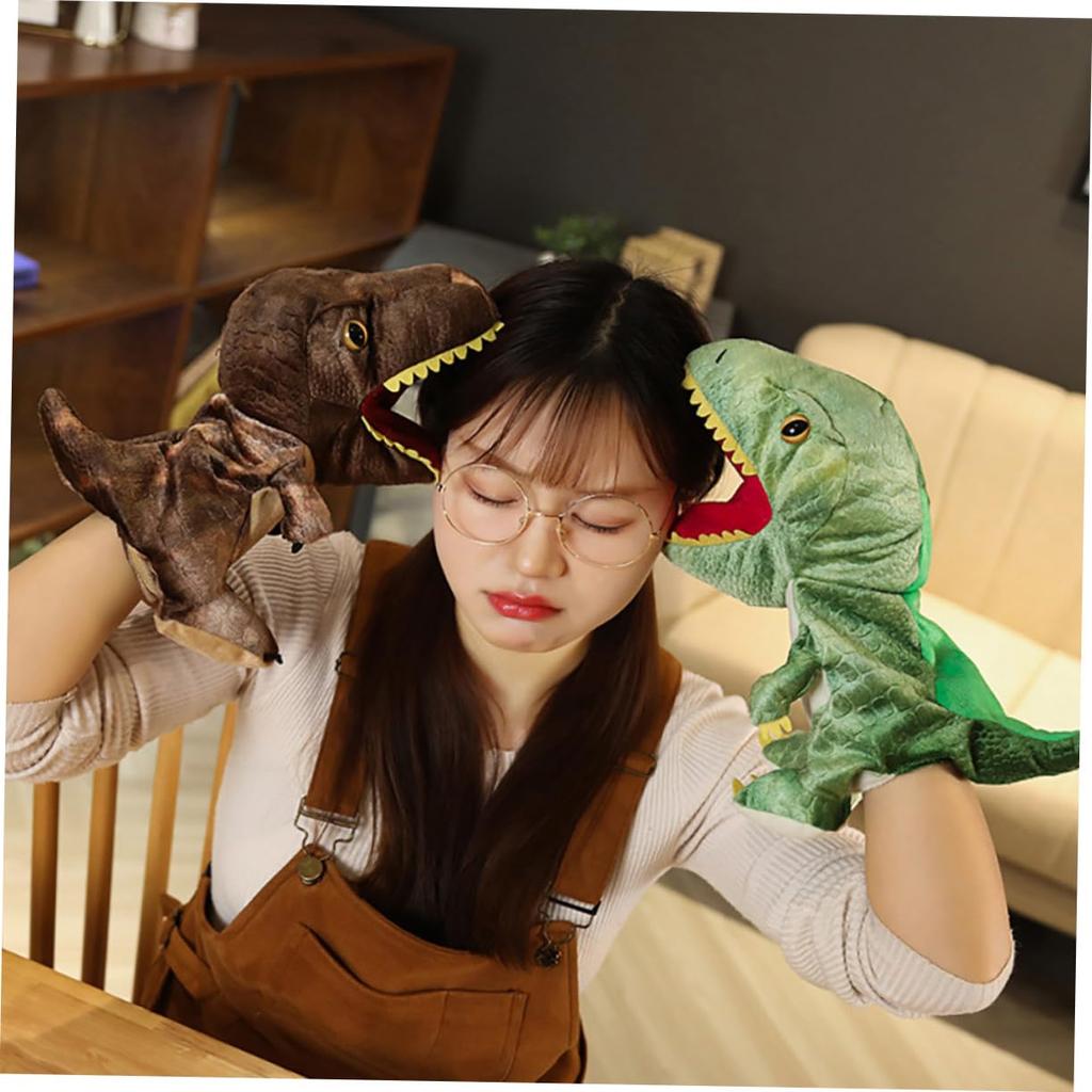 Ledmomo Dinosaur Hand Puppet, Realistic Tyrannosaurus Plush Toy for Fingers, Pretend Play with Openable Mouth, Random Colors