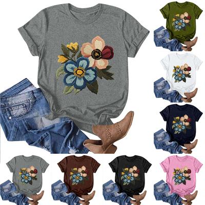 Dam Mode Casual Tryckt Rundhalsad Pullover Kortärmad T-shirt Topp
