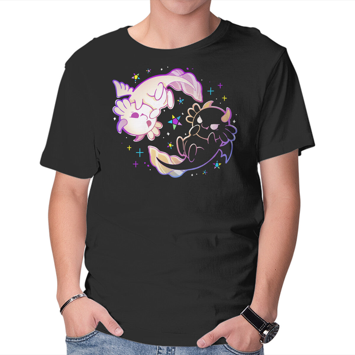 Unisex Crew Neck T-Shirt Halloween Axolotl Graphic Short Sleeve Casual Tee XS