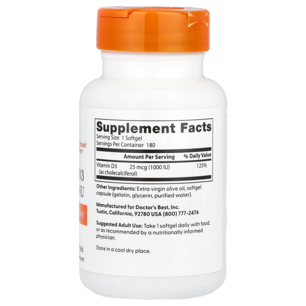 iHerb Doctor's Best Vitamin D3 25mcg (1000IU) Softgels, 180 Count (Pack of 2)