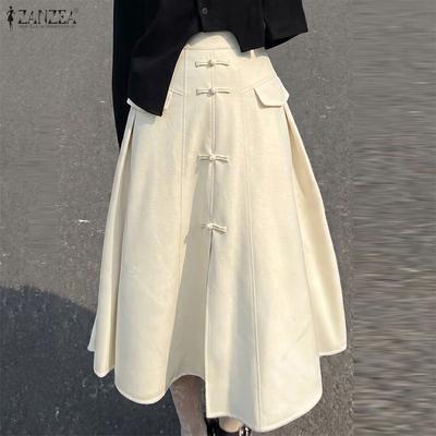 Women Casual Elastic Waist Solid Color Loose Long Skirts