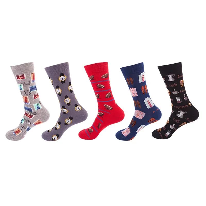 36 Styles Men's Cotton Dress Socks Bulk Pack - 5-Pair Trendy Funny Casual Socks Gift Set for  & Dropshipping