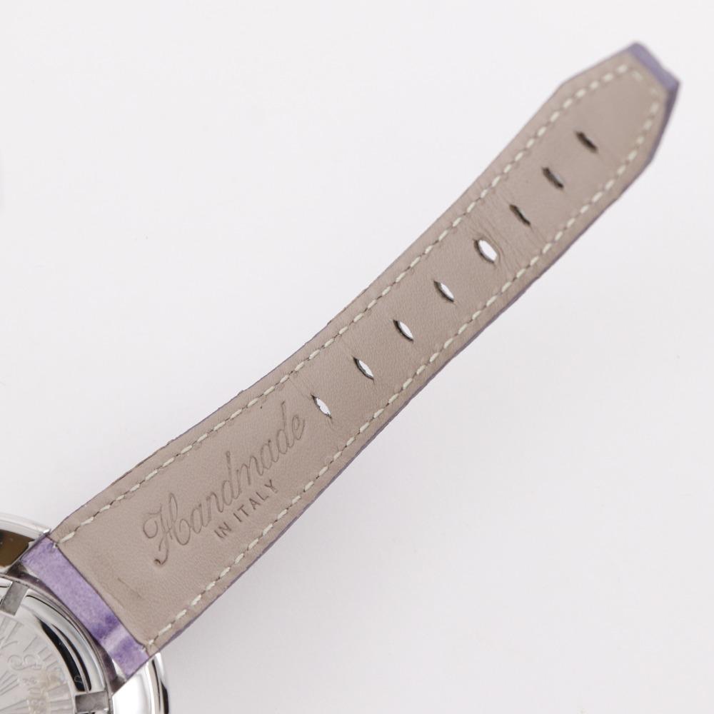 Gaga Milano Manure 40 Watches Silver/purple White shellDial Stainless Steel/Embossed Leather Quartz Analog display mens Used