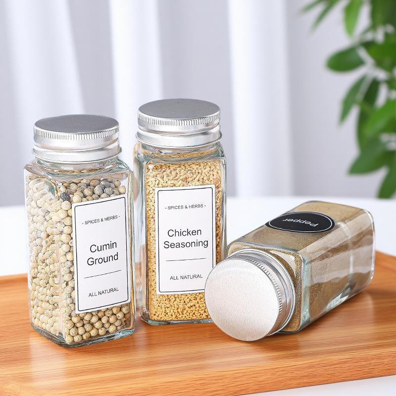 Glass Sealed Spice Jars with Lid Square Spice Jar Food Storage Sealing Jar Transparent Glass Dispensing Bottles for Coffee Sugar
