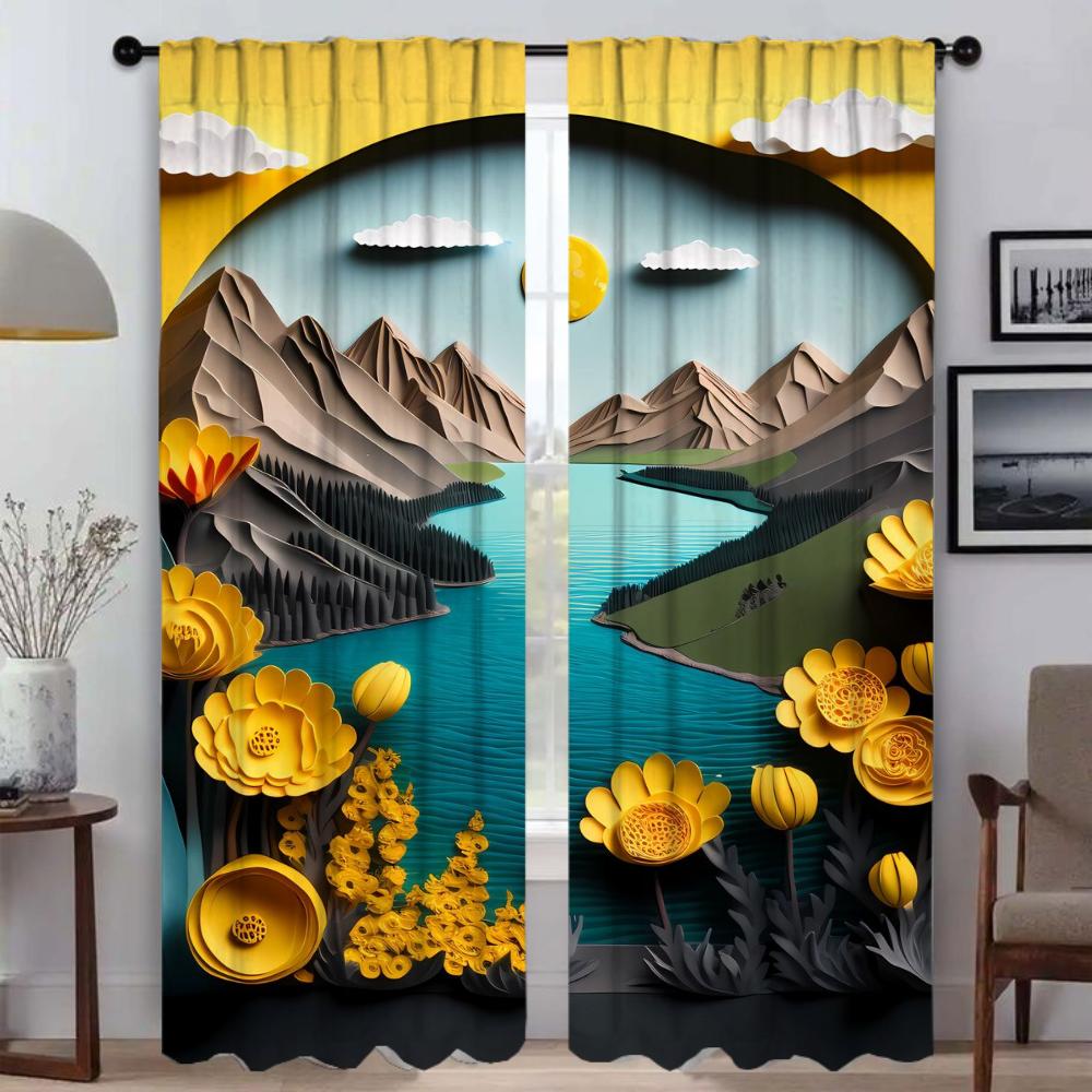 Moskitonetze für Kamera Landschaftskunst Moderne Wohnzimmer Vorhänge 2 Stück Trennwand Tüll für Schlafzimmer Jalousien Vorhang