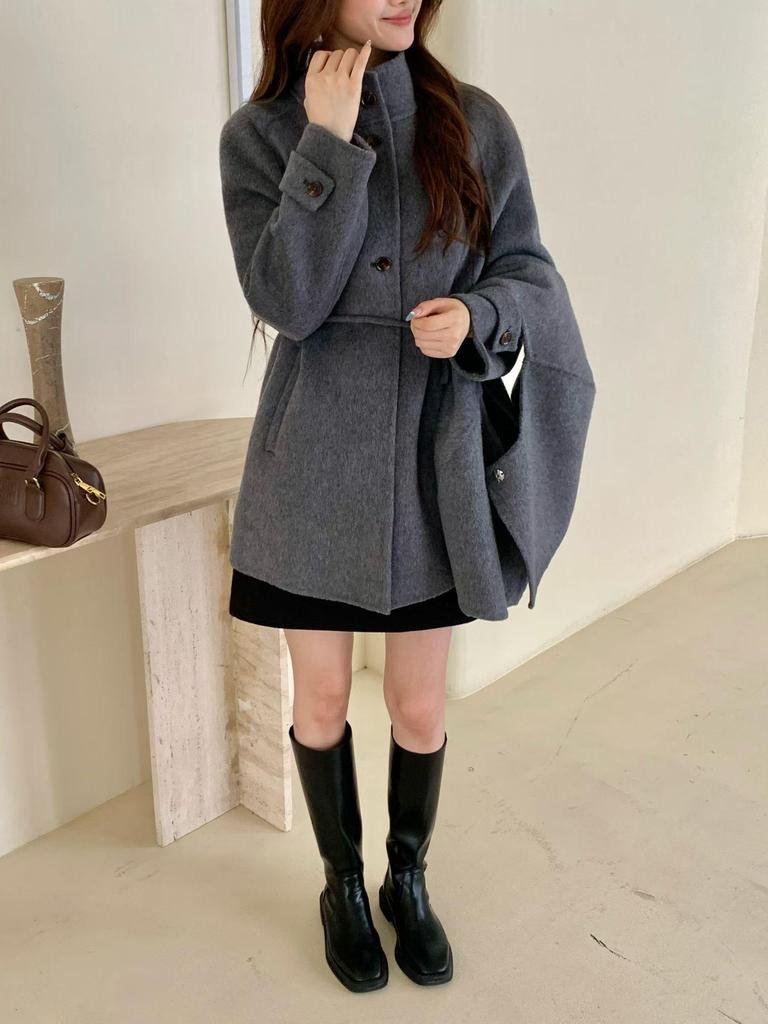 25 New French High-End Women's Wool Coat - Mid-Length Cape Shawl, Slim Fit Overcoat for Autumn and Winter