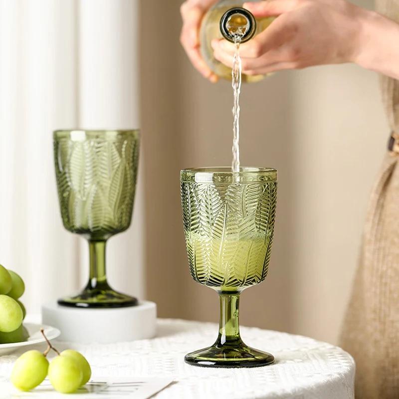2Pcs Green Cups Glass Goblet Vintage Wine Glasses Whiskey Champagne Cocktail Cup Milk Juice Drinking Cup Party Wedding Glassware