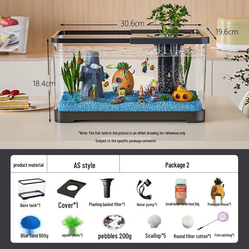 Goldfish Tank Desktop Aquarium with Filtration, Oxygenation, and Lid - Ecological Landscaping All-in-One for Living Room Household Use.