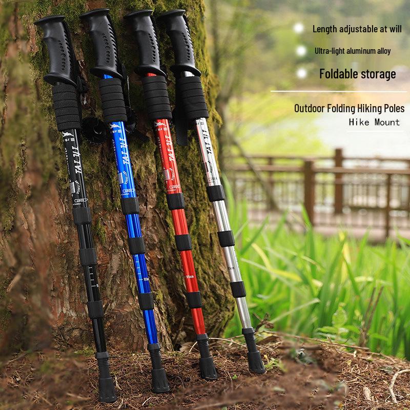 Aluminum Alloy Telescopic Hiking & Trekking Poles with Straight, T-Handle, Curved Handles for Skiing, Climbing, and Elderly Use