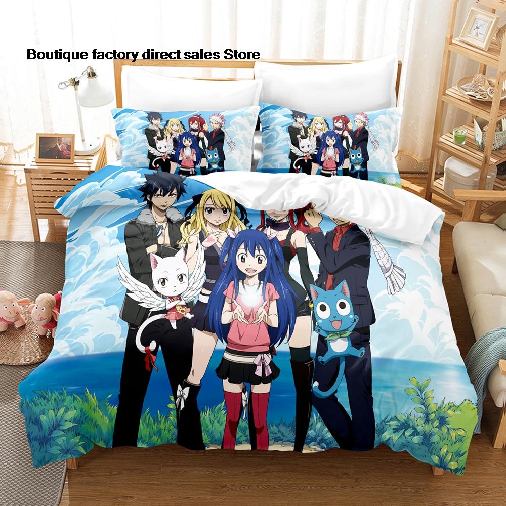 3D Printed Fairy Tail Anime Bedding Set Duvet Cover Pillowcase For Fans Bedroom Decor Twin Full Queen King Size Bed Linen