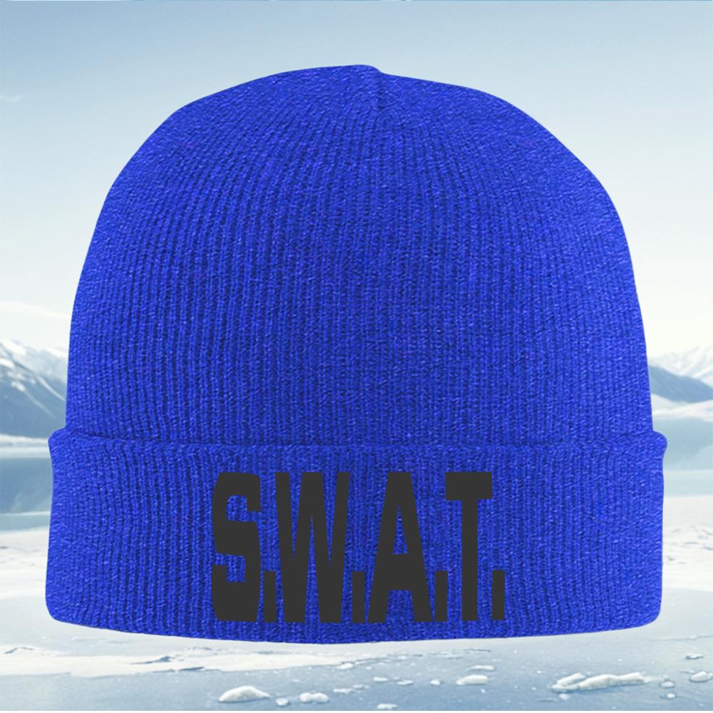 SWAT dark bold typography style Men Women Unisex Knitted Hat Beanie Pullover Cap Winter Thermal Warm Christmas Outdoor Cycling H