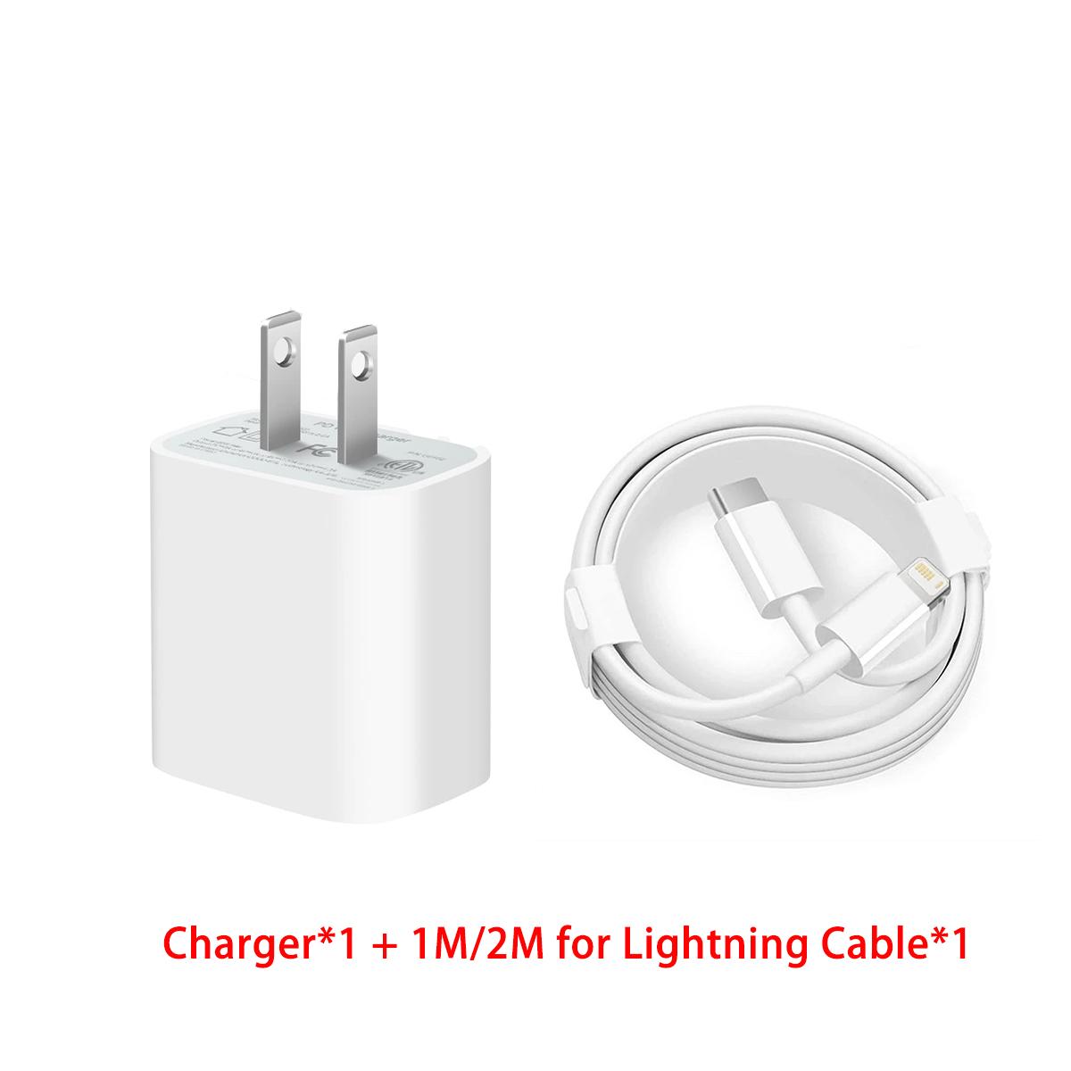 

20 Вт PD быстрое зарядное устройство комплект с вилкой США для iPhone 14 13 12 11 Pro Max Plus XR Xs Max USB Type C кабель 1M/2M быстрая зарядка аксессуары US