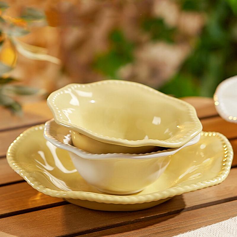 Nordische Unregelmäßige Perlenkeramikplatte Haushalt Obstsalatschüssel Nudelsuppe Dekorative Schüssel Kunst Flache Platte Restaurant Geschirr