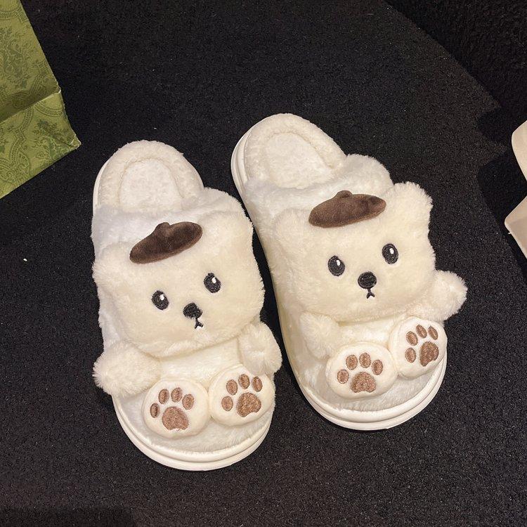 

Мультяшные нескользящие теплые пушистые туфли женские новые для улицы для дома домашние толстоподошвенные плюшевые тапочки 38-39