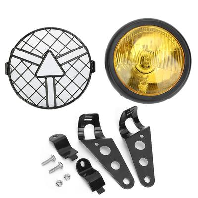 Universelle Motorrad Retro Grill Scheinwerfer Frontscheinwerfer mit Lampenschirm Grillabdeckung Halterung