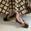 Sheepskin Version~ New Small Flower Shallow Mouth Square Head Comfortable Single Shoes Niche Design Soft Sole One Pedal Flat Shoes Women