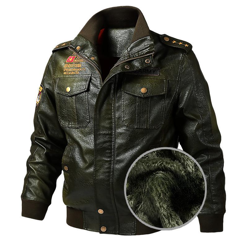 

Зимняя Новая Бархатная Утепленная Кожаная Мотоциклетная Куртка из Вымытой ПУ Кожи Мужская Большого Размера Кожаное Пальто 6XL зелёный