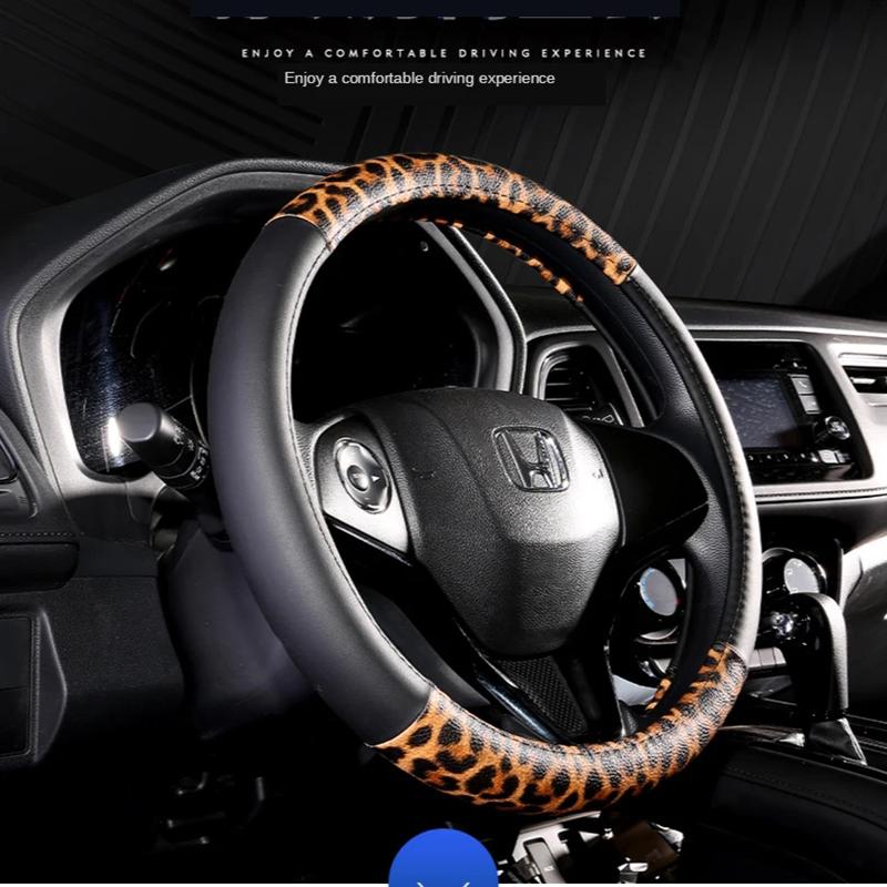Leopard Printing Steering Wheel Cover Universal Leather Two Tone Car Interior Steering Covers Case 37-38CM Accessories
