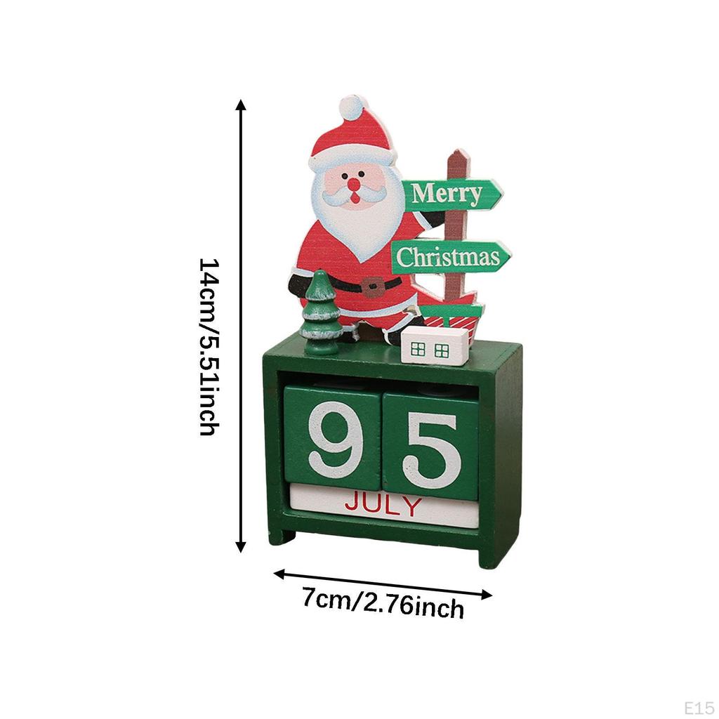 Christmas Calendar Desk Decoration, Calendar,Rustic with Number Blocks Tabletop for Office Living