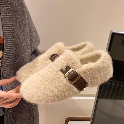Fashion 2024 Spring Autumn New Fashionable Color Blocked Buckle Externally Wearing Women Hairy Cotton Shoes Comfortable Women's Shoes