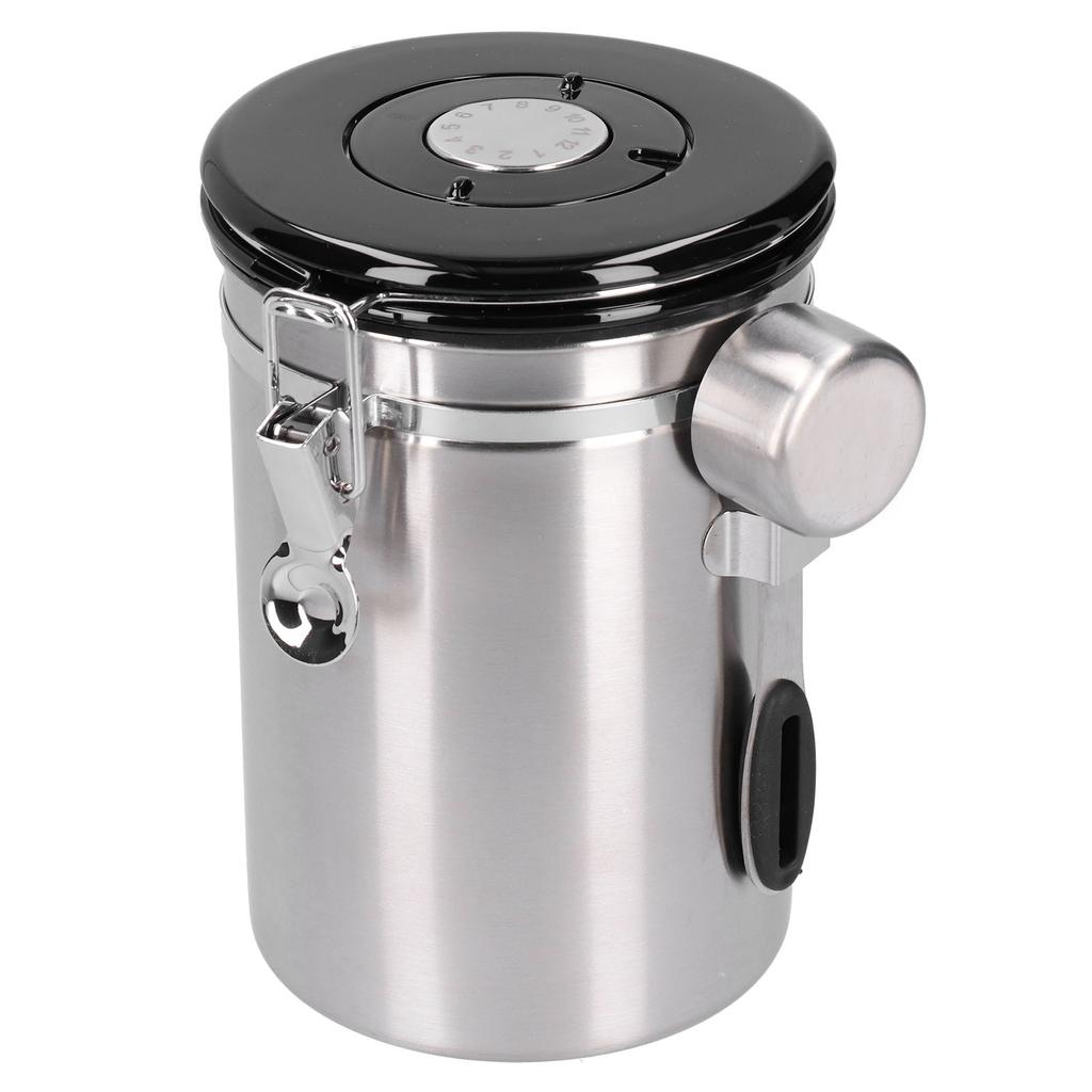 Coffee Bean Container with Exhaust Valve Tea Leaf Storage Canister for Kitchen Use(Silver Spoon 1.8L (Filled 750g Coffee Bean))
