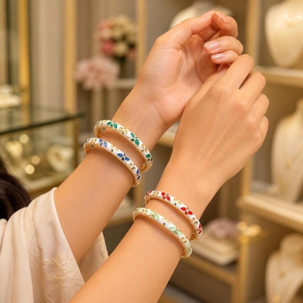 Chinese Style Open Cuff Bracelet Colorful Enamel Vintage Cloisonne Bangle Gifts for Women Girl