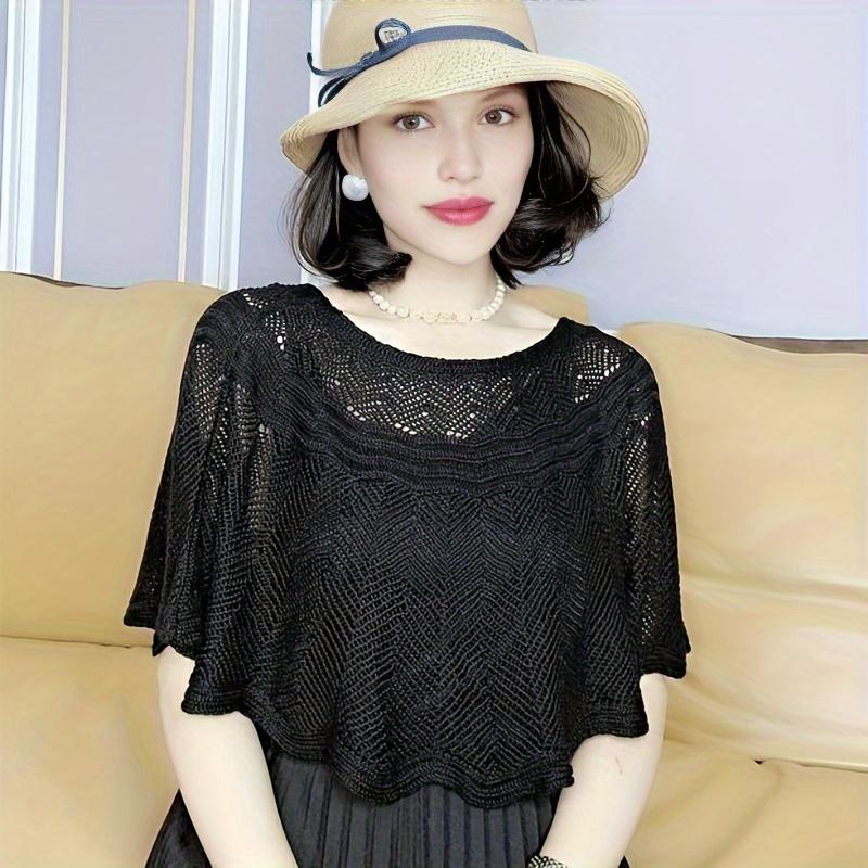 

Hollow Out Knitted Shawl Scarf Solid Color Thin Wrap Elegant Cape Ruffles Windproof Cardigan Loose Casual Shawls чёрный
