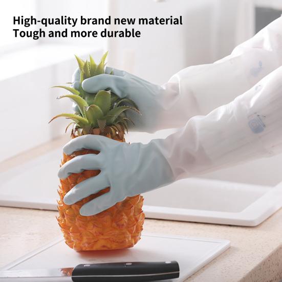 1 pereche Mănuși de curățare Alungește căptușeală de pluș Latex Bucătărie Femei Spălat vase Mănuși de îngrijire a mâinilor Utilizare zilnică