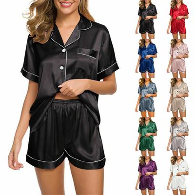 Damen-Pyjama-Set, Nachtwäsche, Seidensatin, kurzärmlige Shorts, kühle Eisseide, zweiteiliges Set