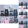 Stylish Black Stitch Backpack Set With Versatile Shoulder Bag And Pencil Case For School