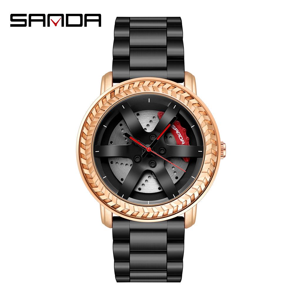 Classic Men's Quartz Watch - Car Wheel Style, Steel Band, Trendy & Casual