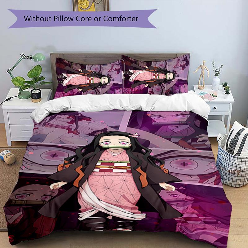 3pcs Demon Slayer characters1 pattern bedding set duvet cover set includes duvet cover &pillowcases, perfect all season bedroom decoration & gift