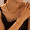 18K Gold Plated Geometric Necklace & Bracelet Set - Copper, Hip Hop Style, Color Retention