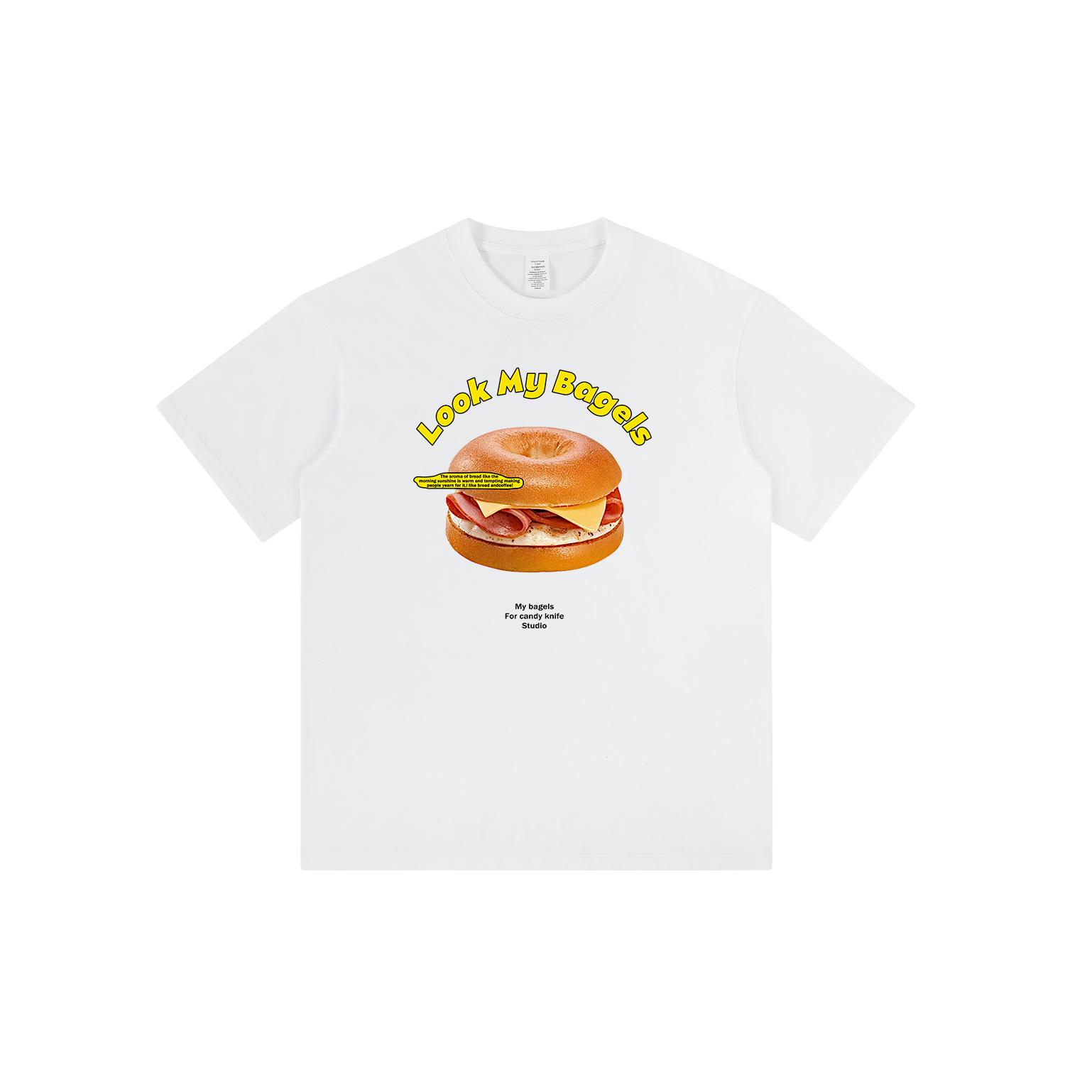 

Unisex Casual Short Sleeve T-Shirt – American Hamburger Print, Pure Cotton, Trendy for Students L белый