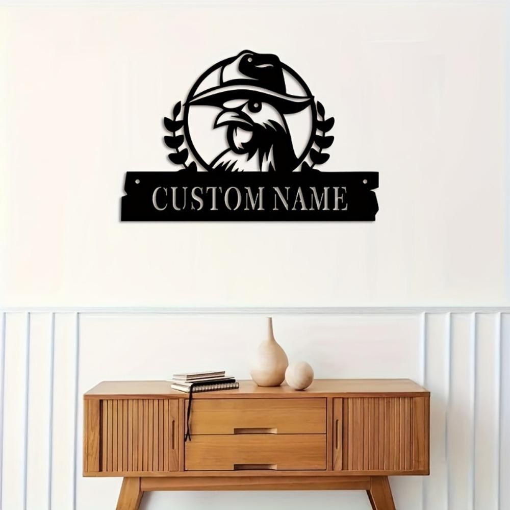 Metal Rooster Wall Art Black Rustic Home Decor Outdoor Garden Sign