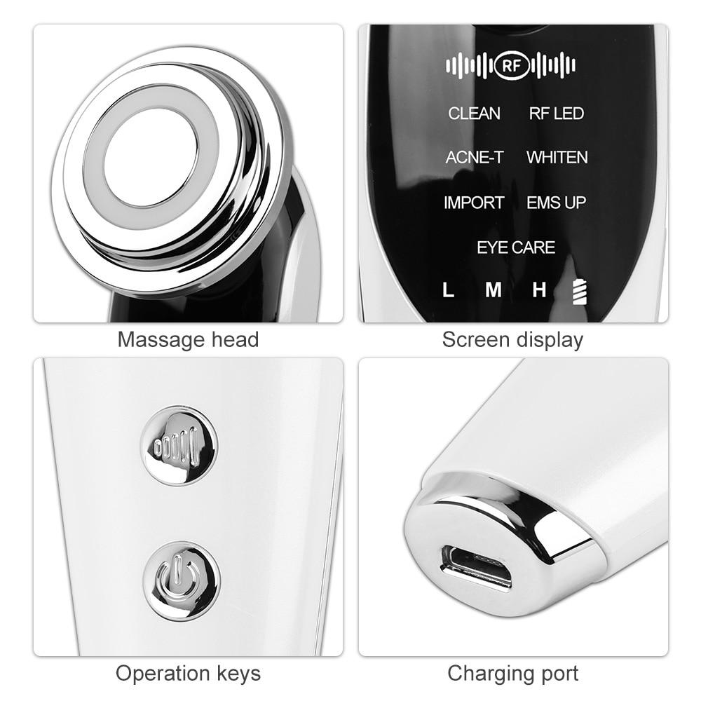 EMS ansiktsmassasjeapparat LED-lysterapi Sonisk vibrasjon Rynkefjerning Hudoppstramming Varm Kjølig Behandling Hudpleie Skjønnhetsanordning
