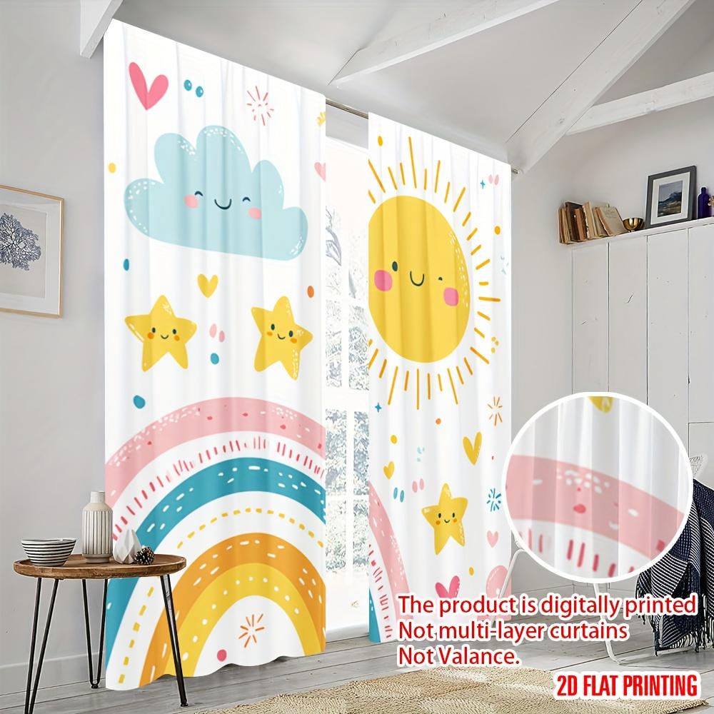 Cute Sun Rainbow Cloud Star Printed Curtains Set of 2 for Kids Room Bedroom Window Treatment Digital Print Blackout