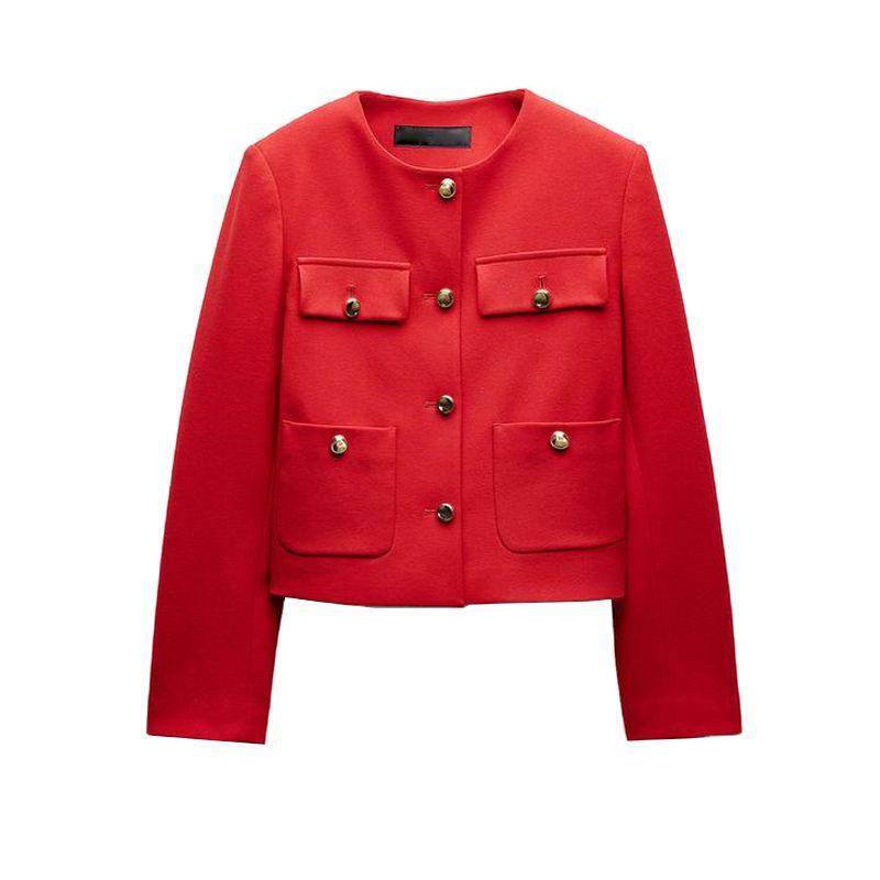 Early Autumn New Women's Clothing Fashion Style Temperament Crew Neck Long Sleeves Gold Button Short Suit Outwear 8630555